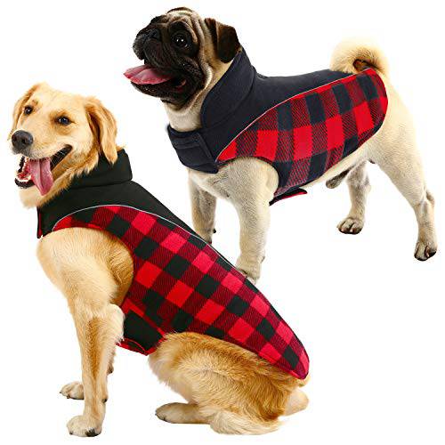 MIGOHI  강아지 플레이드 재킷 양면 방수 반사 코트 강아지 천  추운날씨 애완동물 조끼,베스트 스몰 미디엄 라지 강아지