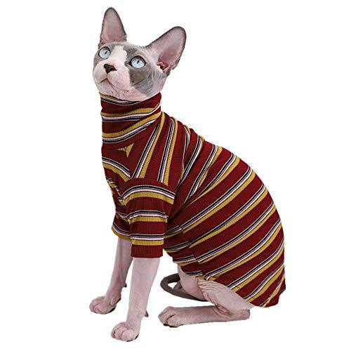 빈티지 Stripes Sphynx Hairless 고양이 귀여운 통기성 섬머 코튼 T-Shirts 애완동물 옷, 라운드 칼라 조끼,베스트 Kitten 셔츠 소매없는,  고양이&  소형견 Apparel