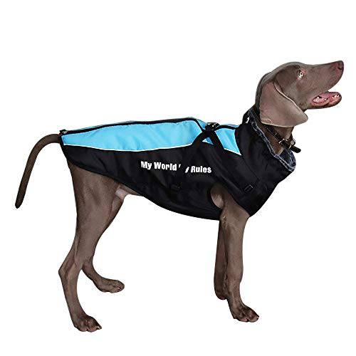 강아지 재킷 - 겨울 코트 개 엑스트라 따뜻한 봉제 칼라 방수 바람막이 애완동물 재킷 등산 캠핑 지퍼 반사 강아지 조끼,베스트 미디엄 대형견 Build-in 하네스 (6XL, 블루)