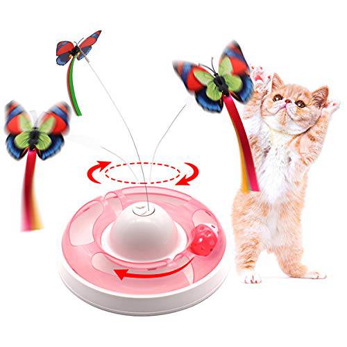 고양이 체험형 장난감 실내 고양이, 자동 전자제품 회전 버터플라이 장난감 롤러 트랙 볼, Kitten 운동 사냥 장난감 게임 고양이 애완동물, 2 버터플라이 교체용 (핑크)