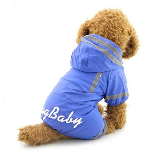 SMALLLEE_LUCKY_STORE YP0236-Blue-S 소형견 방수 반사 애완동물 비옷, 블루, 스몰