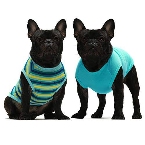 Fitwarm 2-Pack 100% 코튼 줄무늬 강아지 셔츠 애완동물 옷 강아지 T-Shirts 고양이 Tee 통기성 Strechy