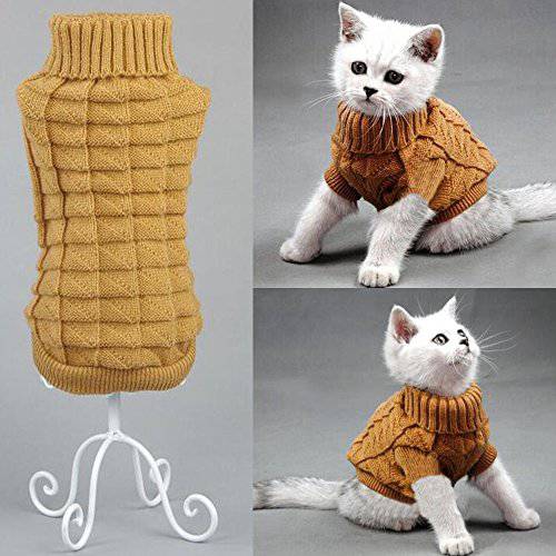 Bolbove 케이블 니트 터틀넥 스웨터  소형견&  고양이 니트웨어 추운날씨 차림새