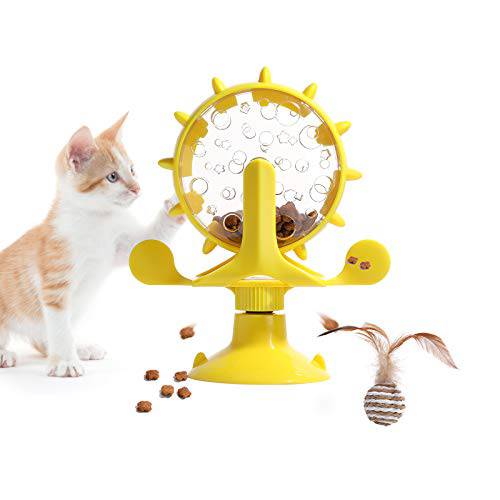 NVTED 애완동물 고양이 누출 장난감, Slow 공급기 360 도 회전 장난감 페리스 Wheel-Shaped Funny Kitty 장난감 강력 석션 컵
