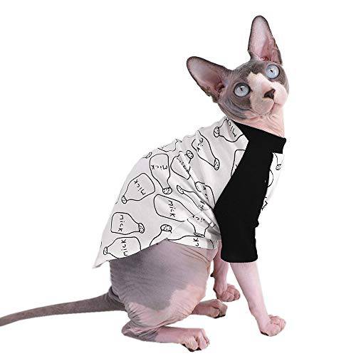 Sphynx Hairless 고양이 귀여운 통기성 섬머 코튼 T-Shirts 밀크 병 패턴 애완동물 옷, 라운드 칼라 조끼,베스트 Kitten 셔츠 소매없는,  고양이&  소형견 Apparel (S (2-3.5 LBS), 밀크)