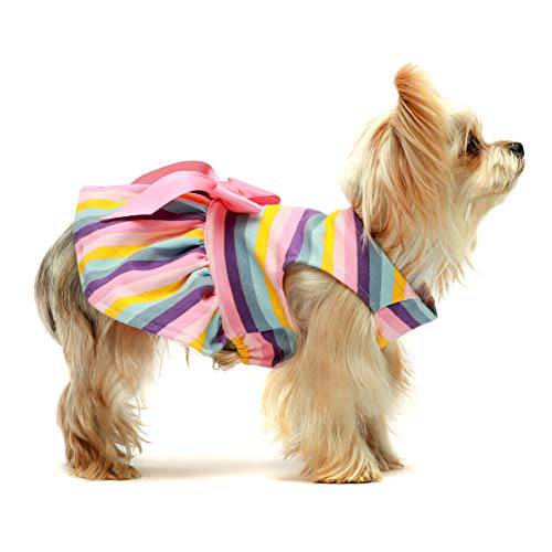 Fitwarm 100% 코튼 강아지 드레스 애완동물 옷 강아지 줄무늬 드레스 고양이 조끼,베스트 강아지 셔츠 Colorful 레인보우