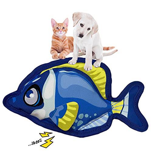 삑삑이 강아지 장난감 Aggressive 츄어 스몰 미디엄 라지 Breed-Fish 캣닙 고양이 장난감 Indoor-Interactive 애완동물 장난감 일반 고양이 and Dog-Squeaky, Crinkle, 캣닙, 듀러블, 플로팅, Washable(Blue)