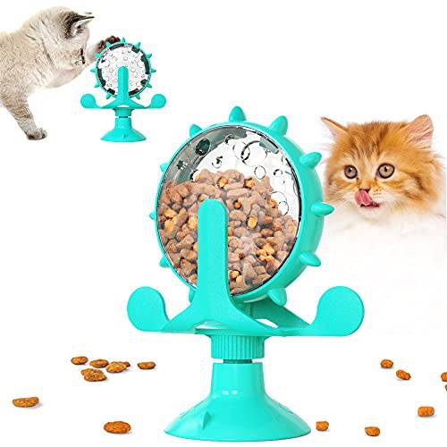 고양이 Slow 공급기 장난감 파워풀 석션 컵,  음식분배기 장난감, 360° 회전 Windmill 누출 요리,음식, New 스피닝 애완동물 장난감 (Turquoise)