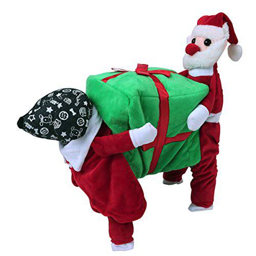 iEFiEL Little 개 Funny 산타 캐링 선물상자 코트 따뜻한 재킷 크리스마스 할로윈 Apparel