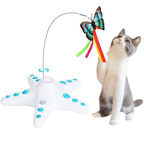 PENGZHEDI 고양이 장난감,  모션센서, 움직임 감지 체험형 Kitten 장난감 Fluttering 버터플라이, Funny 고양이 Teaser 장난감 실내 애완동물, 자동 전기,전동 회전 버터플라이 고양이 장난감 2 여러 교체용.