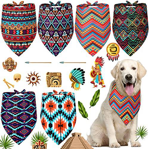 6 피스 아즈텍 멕시코 강아지 두건 전통문양 패턴 애완동물 삼각대 턱받이,앞치마 강아지 스카프 악세사리 개 고양이 애완동물 (라지)