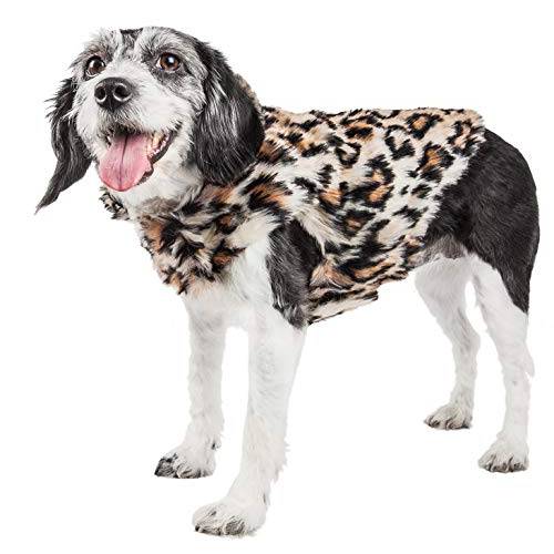 애완동물 Life Luxe ’Lab-Pard’ 눈부신 호피 패턴화 밍크 퍼 강아지 코트 재킷