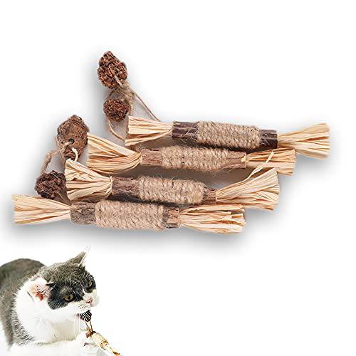 NILUTO 4 팩 Silvervine 치발기 스틱,막대 고양이 장난감 실내 고양이 체험형 Silvervine 스틱,막대 고양이 캣닙 장난감 실내 고양이 치발기 고양이 구강클리닝 Kitten 이갈이