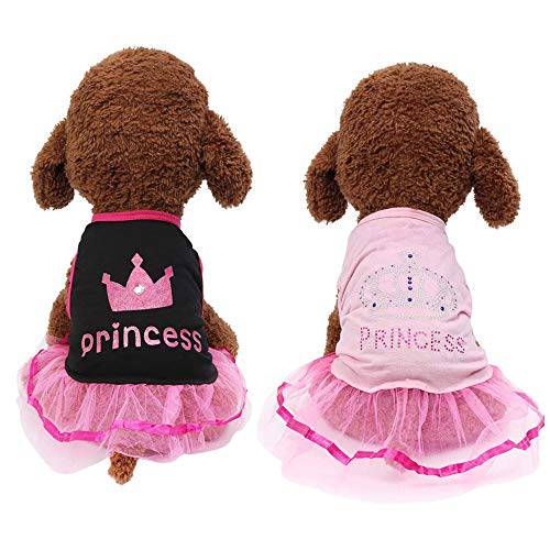 Yikeyo 소형견 걸 드레스 애완동물 강아지 레이스 프린세스 투투 셔츠 옷 섬머 (핑크+ 블랙, X-Small)
