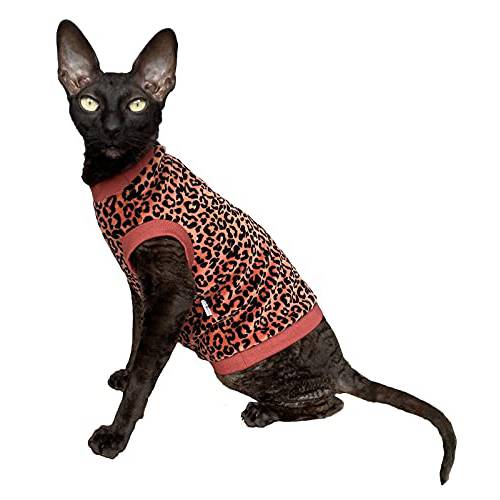 Kotomoda Hairless Cat’s 코튼 T-Shirt 호피 오가닉 벨루어 Sphynx 고양이 (XL)