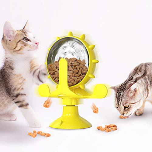 JOOFEEY 고양이 장난감 애완동물 고양이 누출 장난감 체험형 고양이 장난감 애완동물 장난감 머니 페리스 휠 요리,음식 분배 Funny 장난감 머니 페리스 휠 요리,음식 분배 애완동물 Slow 공급기 장난감 (Yellow)