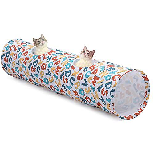 LUCKITTY 고양이 장난감 접이식,접을수있는 터널 튜브 봉제 볼, 스몰 애완동물 Bunny Rabbits, 새끼고양이, Ferrets, 강아지 and 개 (Letter)-47.2Inch/ 120CM