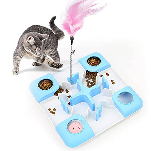IOKHEIRA 체험형 고양이 장난감, 고양이 장난감 실내 고양이 체험형, 고양이 페더 장난감 벨, 고양이 트리트먼트 장난감 라지& 스몰 고양이, 고양이 퍼즐 장난감 Fun