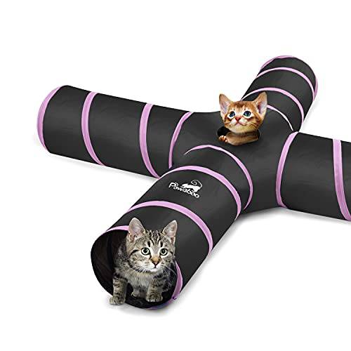 Pawaboo 고양이 장난감, 고양이 터널 튜브 4 웨이 터널 확장가능 접이식,접을수있는 고양이 플레이 텐트 상호작용완구 미로 고양이 집 볼 and 벨 고양이 Kitten Kitty 토끼 스몰 동물