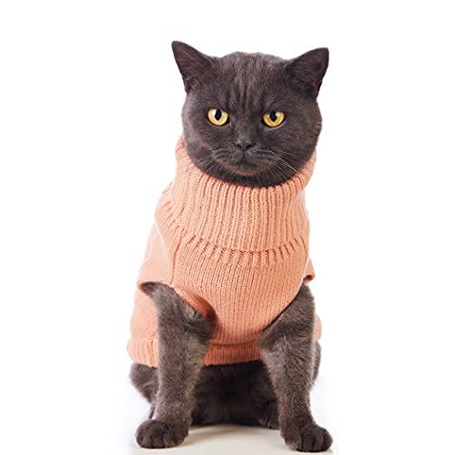 Jnancun 고양이 스웨터 터틀넥 니트 소매없는 고양이 옷 따뜻한 겨울 Kitten 옷 의상 고양이 or 소형견 in 콜드 시즌