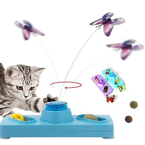 체험형 고양이 장난감 실내 고양이, 전기,전동 자동 Kitten 장난감 360° 회전 버터플라이, 고양이 운동 장난감 볼, 캣닙 볼, Funny 고양이 Teaser 장난감 2 버터플라이 and 3 캣닙 볼 교체용