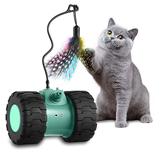 체험형 고양이 장난감, 업그레이드된 자동 회전 고양이 장난감, USB 충전식 2000mAh 대용량 배터리 애완동물 장난감, 오토 360 도 회전 Attached 깃털, 모든 플로어&  카페트 Available