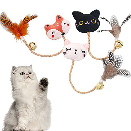 캣닙 장난감 3Pcs 귀여운 고양이 동물 봉제 Toys，Cat 체험형 장난감 실내 Cats，with 깃털, 벨, 내츄럴 Sisal,  동물인형 헤드 캣닙 Inside，Interactive Fun，Relieve Anxiet