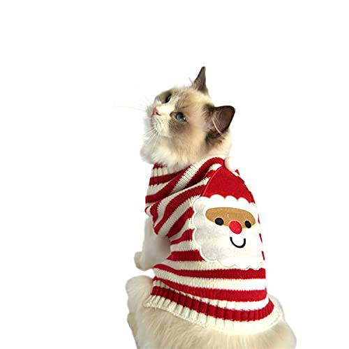 SAJW& EMBERRY 크리스마스 고양이 스웨터 산타 and 순록 애완동물 고양이 and 개 니트웨어 따뜻한 옷 소프트 겨울 옷