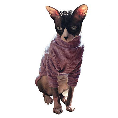 Bonaweite Hairless 고양이 조끼,베스트 터틀넥 스웨터, 통기성 Adorable 고양이 웨어 셔츠 옷, Cat’s 잠옷 점프수트 Sphynx, Cornish Rex, 데본 Rex, Peterbald