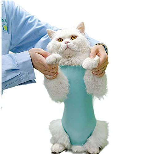 고양이 수술 복구 Suit Abdominal Wounds or 스킨 Diseases, 통기성 이유식 옷 실내, E-Collar 대용 고양이, Lace-up 애완동물 Postoperative 가운 2 사이즈, 4 컬러