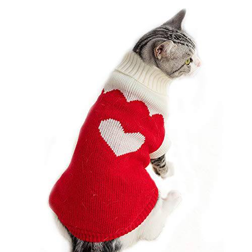 HongGun 애완동물 옷, 고양이 스웨터 겨울 따뜻한 강아지 옷 딸기 니트웨어 터틀넥 강아지 스웨터 고양이 Kitten 강아지