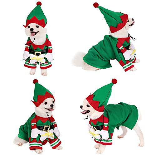 Yoption 크리스마스 Elf 강아지 고양이 할로윈 모자, Funny 애완동물 크리스마스 겨울 양털 코트 코트 옷 차림새 Apparel