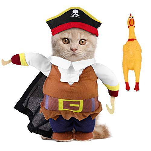 POPETPOP 고양이 해적 Costume-Funny 애완동물 옷 해적 강아지 고양이 할로윈 Suit 할로윈 파티 Apparel 의류 Screaming 치킨 장난감 강아지 강아지 Cat-Size S
