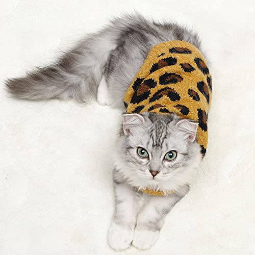 Untyo 고양이 스웨터 호피 고양이 옷 소프트 따뜻한 소형견 스웨터 실내 and 아웃도어 Use(Yellow, 스몰)
