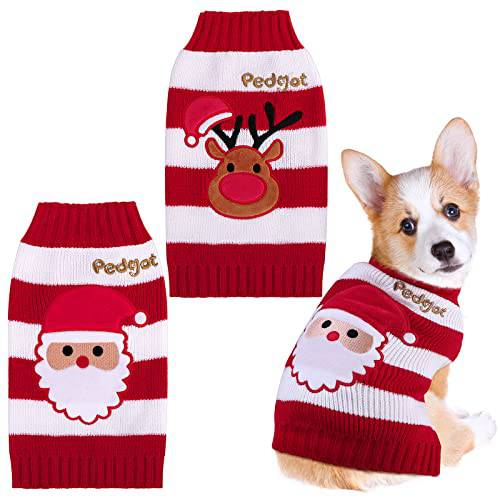 Pedgot 2 팩 애완동물 크리스마스 스웨터 강아지 홀리데이 스웨터 줄무늬 강아지 스웨터 강아지 의류 레드 and 화이트 줄무늬 애완동물 겨울 니트웨어 애완동물 따뜻한 옷