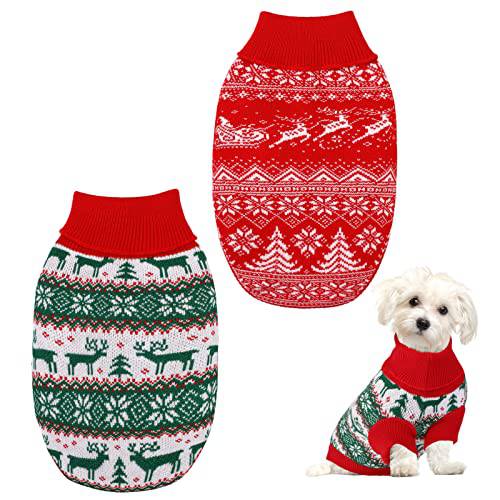 Pedgot 2 팩 크리스마스 애완동물 스웨터 크리스마스 강아지 홀리데이 스웨터 Funny 애완동물 할로윈 크리스마스 애완동물 따뜻한 옷 순록,  크리스마스트리, 눈송이 니트웨어 고양이 or 개