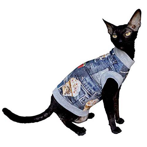 Kotomoda Hairless Cat’s 코튼 스트레치 T-Shirt Icecream Sphynx 고양이