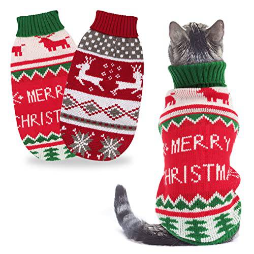 BWOGUE 2 팩 고양이 크리스마스 스웨터 크리스마스 강아지 스웨터 애완동물 고양이 겨울 니트웨어 따뜻한 옷 애완동물 순록 눈송이 메리 크리스마스 애완동물 스웨터 Kittys and 소형견