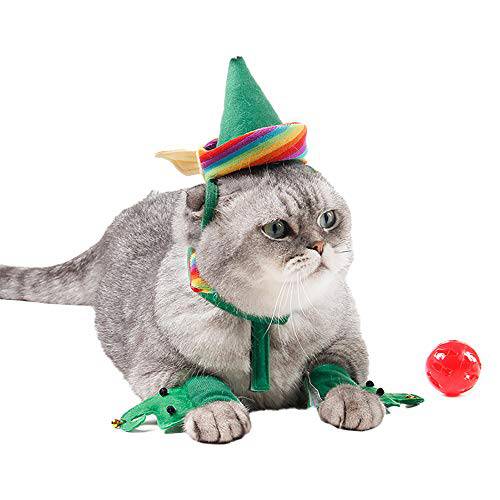 매달다 고양이 크리스마스 데코,장식 모자- 고양이 강아지 크리스마스 할로윈, 크리스마스 옷 그린 Elf, 귀여운 차림새 스몰 Pet（3pcs）