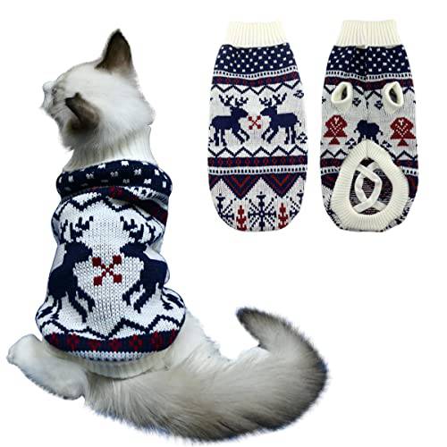 Vehomy 크리스마스 강아지 스웨터 크리스마스 강아지 고양이 겨울 옷 크리스마스 Kitten 터틀넥 풀오버 니트웨어  크리스마스트리 Reindeers 설화 패턴 강아지 따뜻한 스웨터 새끼고양이 소형견