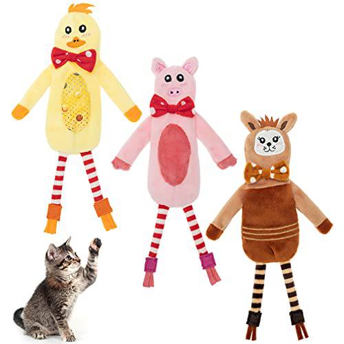 BINGPET 3 팩 Kitten 캣닙 장난감, 실내 고양이 Kicker 장난감 내츄럴 캣닙 and Crinkle 용지,종이, 귀여운 동물 디자인 체험형 Kitten 킥 장난감