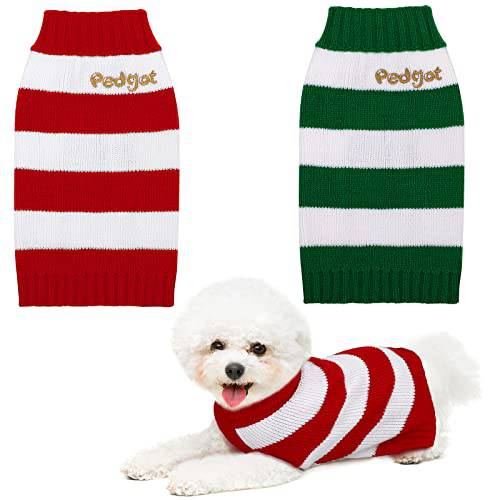 Pedgot 2 피스 크리스마스 애완동물 스웨터 크리스마스 강아지 홀리데이 따뜻한 옷 줄무늬 강아지 스웨터 홀리데이 애완동물 의류 겨울 니트웨어 고양이 강아지 애완동물 도구