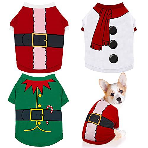 Pedgot 3 피스 강아지 크리스마스 셔츠 프린트 강아지 셔츠 애완동물 크리스마스 옷 홀리데이 강아지 고양이 애완동물 셔츠 다양한 패턴 크리스마스 코스프레 애완동물 Apparel