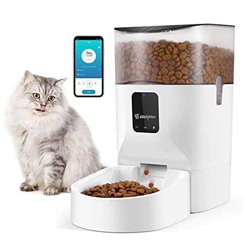 VavoPaw 7L 자동 고양이 공급기, 와이파이 Enabled 스마트 음식분배기 고양이,  개&  스몰 애완동물 어플 컨트롤, 프로그래밍가능 타이머, 음성 레코더 and Portion 컨트롤 Up to 10 Meals per Day, 화이트