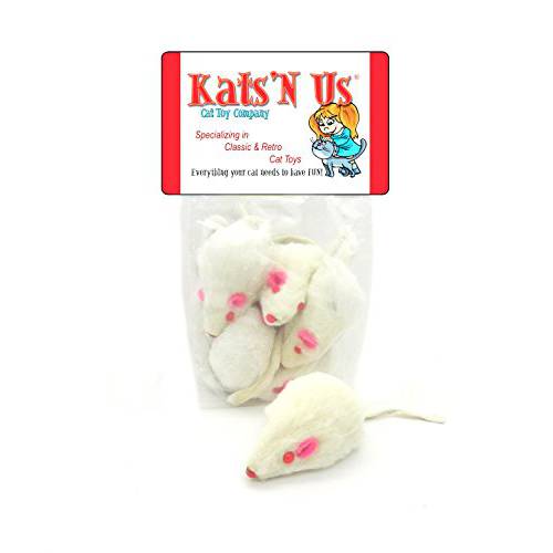 리얼 토끼 퍼 화이트 마우스 고양이 장난감 - 10 PAK - 딸랑이 사운드