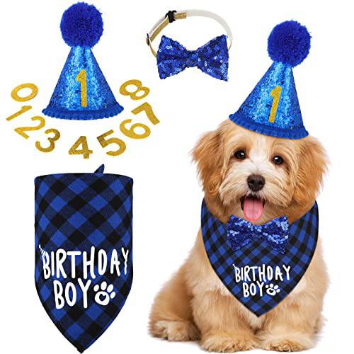 강아지 생일 파티 도구 생일 보이 강아지 두건 삼각대 스카프 귀여운 강아지 생일 모자 강아지 보우 타이 칼라 0-8 숫자 강아지 강아지 생일 파티 의상