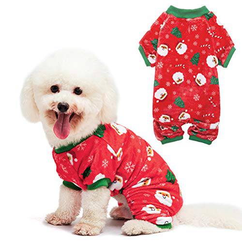 PUPTECK 플란넬 강아지 Pajamas-Cute 산타클로스 눈송이 소프트 애완동물 옷 점프수트 Pjs