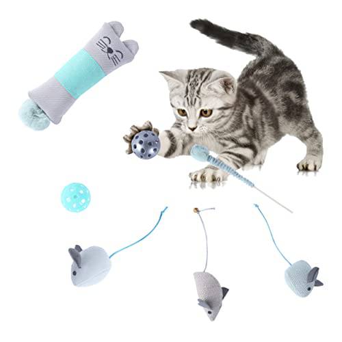 7 PCS 고양이 장난감, LOPEDOCAS Kitten 체험형 장난감 모음 Including 고양이 Teaser 완드, 롤링 징글벨 볼, 풍성한 캣닙 장난감, 마우스 고양이, Kitty