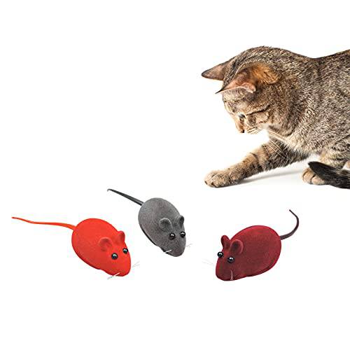 Andiker 3Pcs 고양이 마우스 장난감, Flocking 끽끽소리 마우스 고양이 장난감 3 컬러 소프트 스몰 고양이 장난감 실내 고양이 체험형 고양이 장난감 고양이 and Kitten to 캐치 and 비트