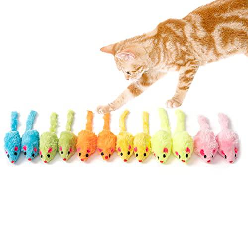MeoHui 퍼 마우스 고양이 장난감, 활발한 캣닙 고양이 장난감 마우스, 5.5” 리얼 Little 마우스 사이즈 고양이 마우스 장난감 딸랑이 사운드, 캣닙 Prefilled 고양이 마우스 장난감 실내 고양이 Kitten 체험형 플레이 Fetch